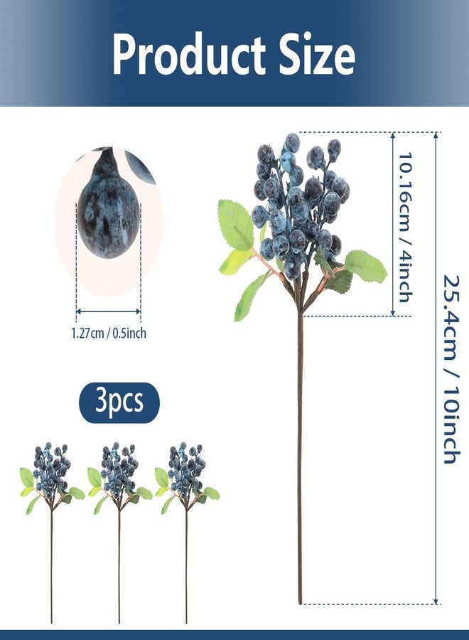 Meiwlong Fake Blueberries Artificial Berry Picks for Decor,Artificial Blueberry Stems for Lifelike Fruits Arrangement Flowers DIY Christmas Wedding Crafts-3 Pack - Image 2